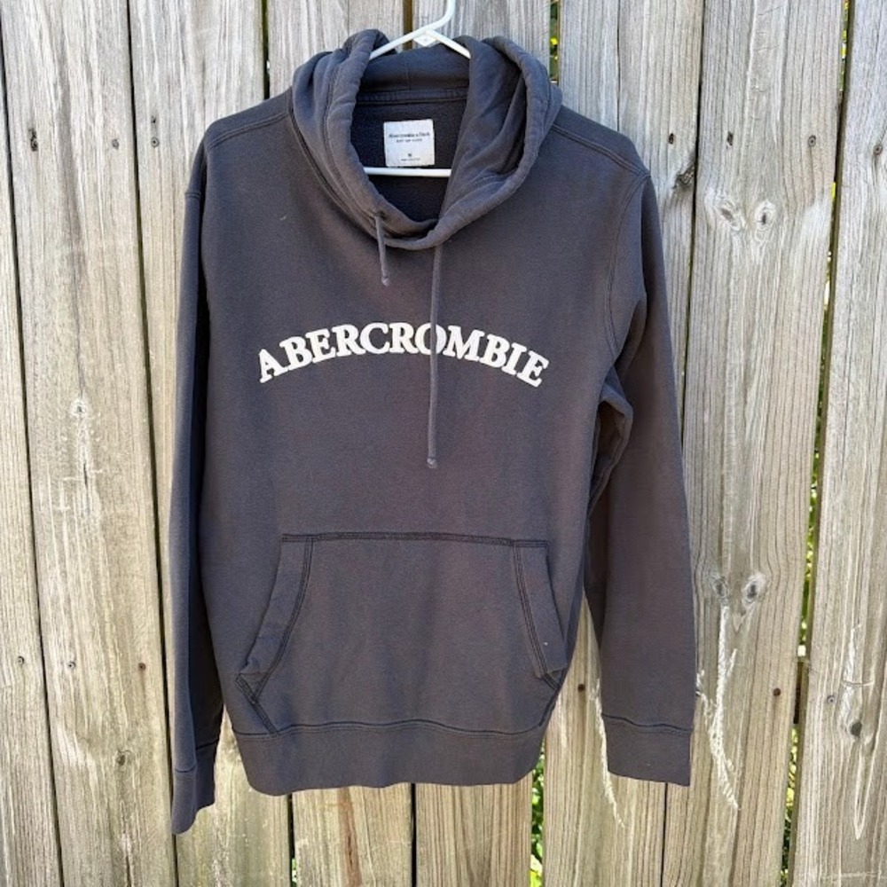 Gorpcore Athleisure Abercrombie & Fitch Hoodie M Gray Logo Cowl Sweatshirt